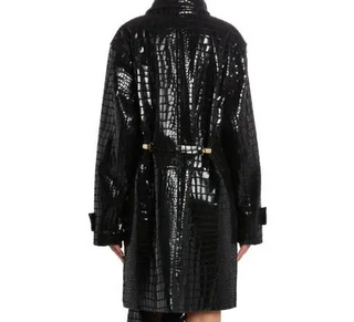 Tom Ford Womens Croc Embossed Leather Coat In Black