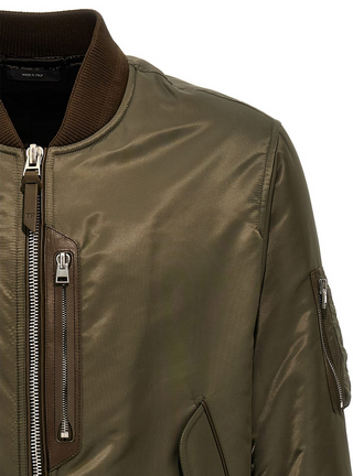 Tom Ford Mens Nylon Bomber Jacket in Green