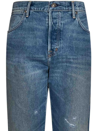 Tom Ford Mens Distressed Jeans in Denim Blue