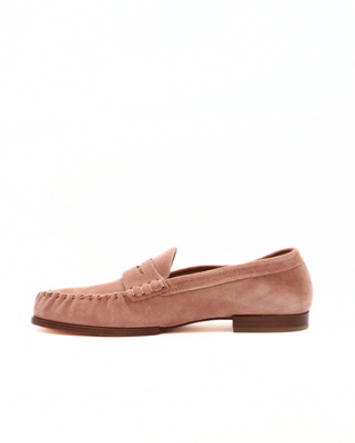 Tods Mens Pale Pink Suede Ruched Moccassino Loafer Shoe