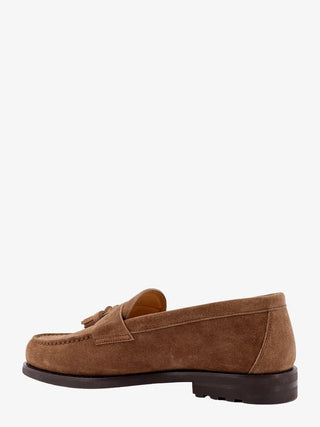 Brunello Cucinelli Mens Suede Tassle Loafers in Chestnut