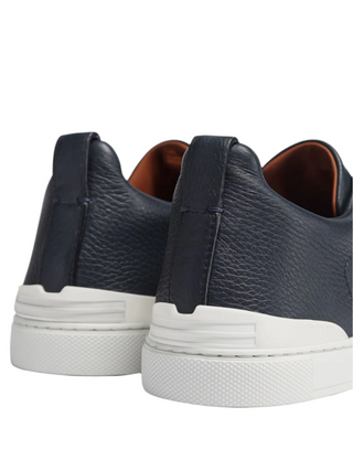 Zegna Mens Navy Deerskin Triple Stitch Sneakers