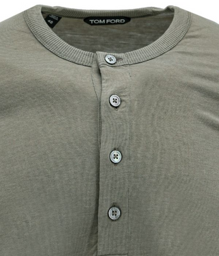 Tom Ford Mens Buttoned Henley Sweater in Green