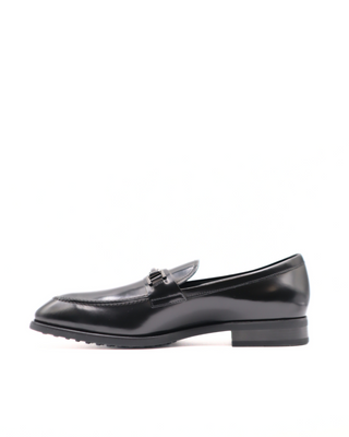 Tods Mens Black Leather Buckle Loafer Dress Shoe