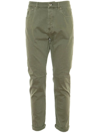 Brunello Cucinelli Mens Straight Leg Logo Patch Pants in Khaki