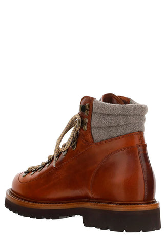 Brunello Cucinelli Mens Lace-Up Round-Toe Boots in Brown