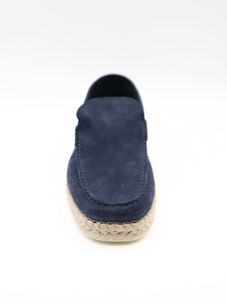 Tods Mens Navy Blue Suede Slip On Espadrille with Raffia Sole