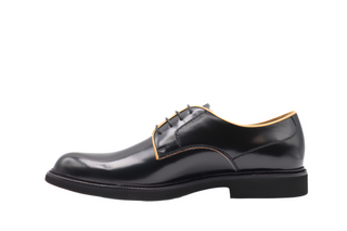 Tods Mens Black Leather Lace Up Derby Gomma Dress Shoe with Brown Trimming Detail