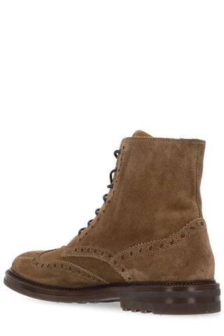 Brunello Cucinelli Brogue-Detailed Lace-Up Ankle Boots in Chestnut