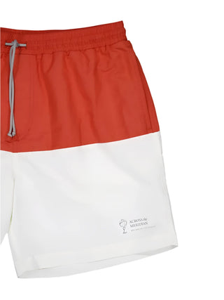 Brunello Cucinelli Mens Logo Embroidered Swim Trunks in Orange & White