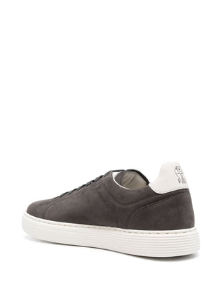 Brunello Cucinelli Urano Leather-Trimmed Suede Sneakers in Grey