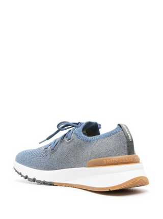 Brunello Cucinelli Mens Knitted Cotton Sneakers In Blue