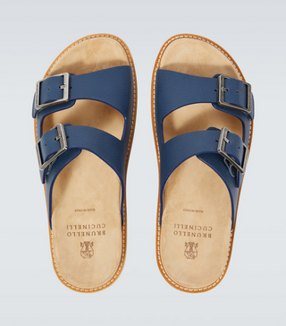 Brunello Cucinelli Mens Urban Leather Sandals In Blue