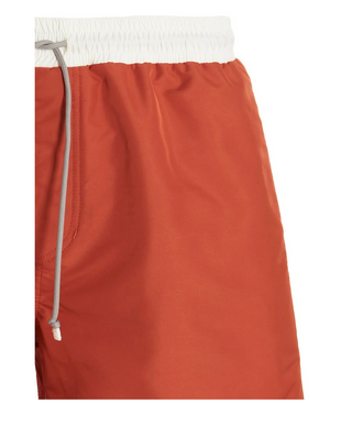 Brunello Cucinelli Menâ€™s Orange White Logo-Embroidered Swim Shorts