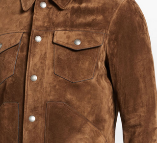 Tom Ford Mens Classic Collared Suede Jacket in Brown