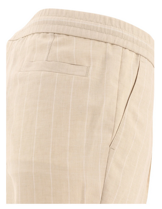 Brunello Cucinelli Men's Pinstriped Drawstring Pants in Beige