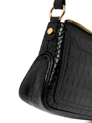 Tom Ford Womens Croc Embossed Leather Bag In Black