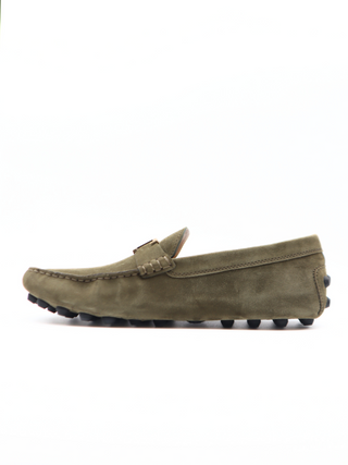 Tods Mens Green Suede Gold T Gommino Driver Shoes