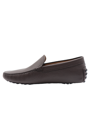 Tods Mens Dark Brown Grey Leather Grained Gommino Driver Shoes