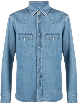 Tom Ford Mens Twill Western Shirt in Denim Blue