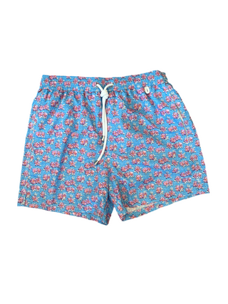 Isaia Mens Blue Purple Mini Floral Swim Trunks