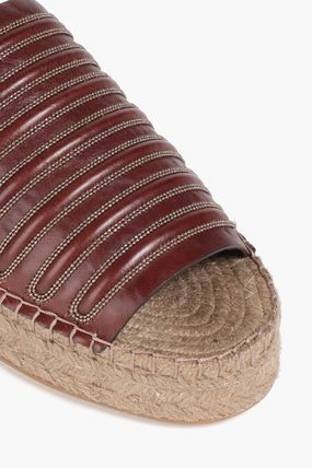 Brunello Cucinelli Leather Brown Detailed Sandal Slides Women's Slippers