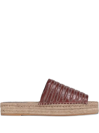Brunello Cucinelli Leather Brown Detailed Sandal Slides Women's Slippers