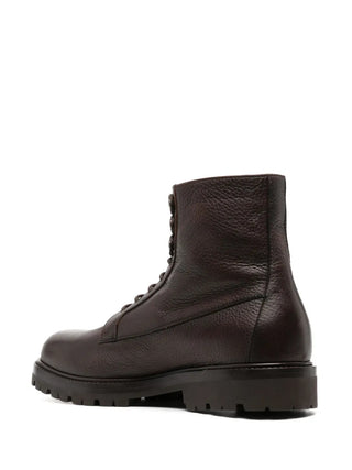 Brunello Cucinelli Mens Pebbled Leather Brown Shearling Boots