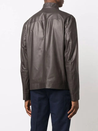Brunello Cucinelli Mens Leather Zip Up Brown Jacket
