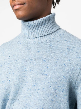 Brunello Cucinelli Mens Cashmere Marled Light Blue Turtleneck Sweater
