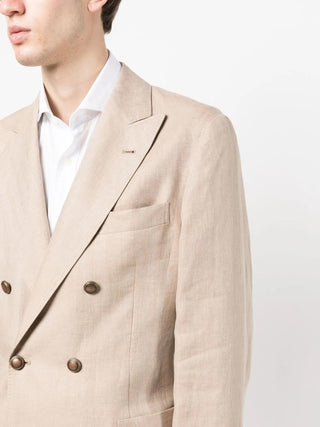 Brunello Cucinelli Mens Linen Beige Double Breasted Blazer