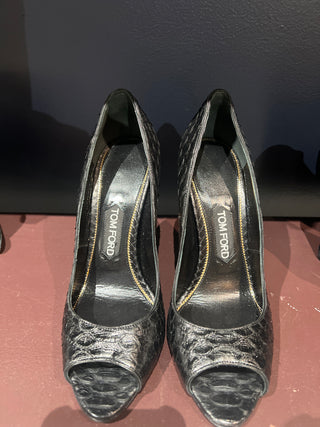 Tom Ford Archive Crocodile Leather Black Open Toe High Heels