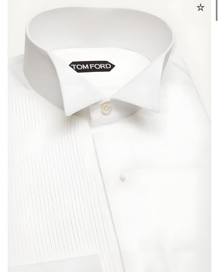 Tom Ford Cotton Pleated-Front French Cuff Tuxedo Shirt White