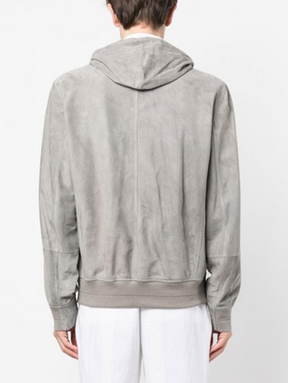 Brunello Cucinelli Men's Suede Zip Up Hoodie In Light Grey