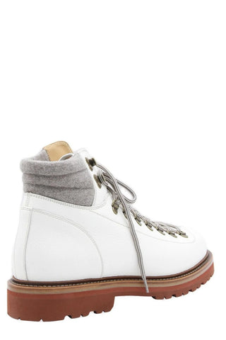 Brunello Cucinelli Mens Padded Ankle Lace-Up Hiking Boots in Off White