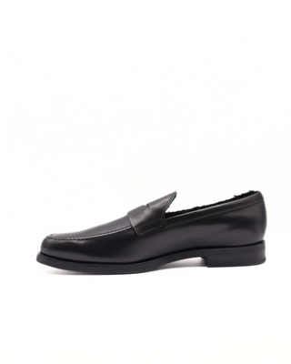 Tods Mens Black Leather Mocassin Loafer Shoe with Inner Fur