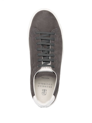 Brunello Cucinelli Urano Leather-Trimmed Suede Sneakers in Grey