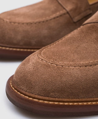 Brunello Cucinelli Mens Suede Leather Loafers in Chestnut