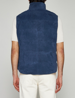 Brunello Cucinelli Men's Padded Suede Vest In Blue