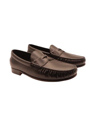 Tods Mens Black Leather Ruched Moccasino Penny Loafer