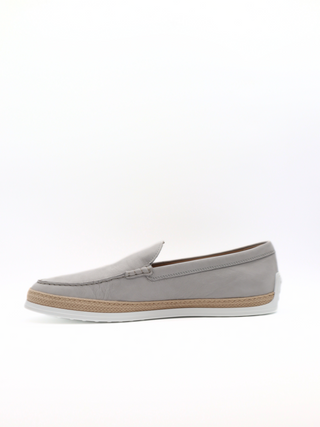 Tods Mens Beige Grey with Raffia Rubber Sole Loafer Shoe