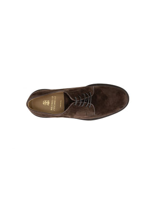 Brunello Cucinelli Mens Suede Leather Lace Ups in Dark Brown