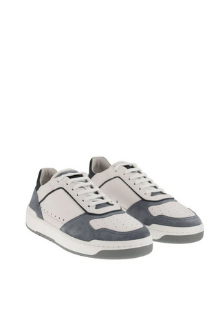 Brunello Cucinelli Men's Trainers in Grained Calfskin And Suede In White/Blue