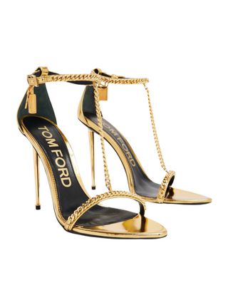 Tom Ford Womens Padlock Chain Sandals In Gold