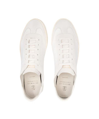 Brunello Cucinelli Mens Suede Logo Sneakers in White