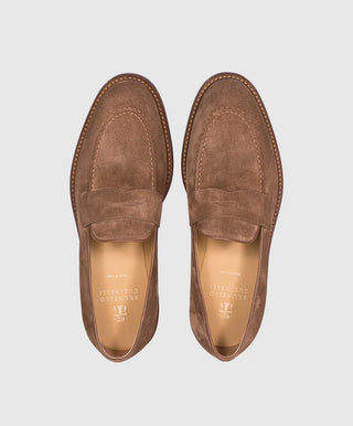 Brunello Cucinelli Mens Suede Leather Loafers in Chestnut