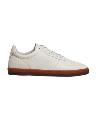 Brunello Cucinelli Men's Grained Calskin Sneakers In White