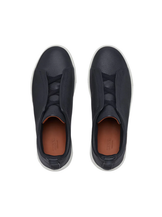 Zegna Mens Navy Deerskin Triple Stitch Sneakers