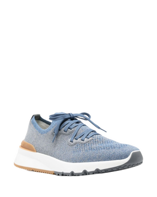 Brunello Cucinelli Mens Knitted Cotton Sneakers In Blue