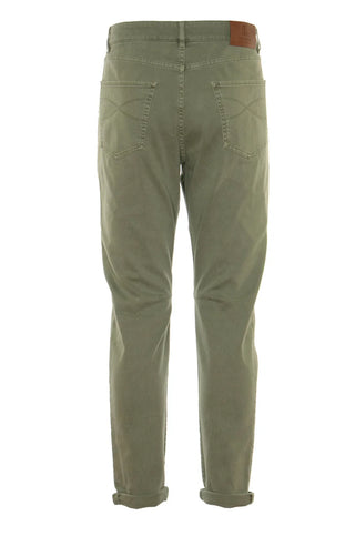 Brunello Cucinelli Mens Straight Leg Logo Patch Pants in Khaki
